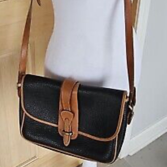 Vintage Dooney & Bourke Black & Brown Fold Over Leather Crossbody Should… - Picture 3 of 16